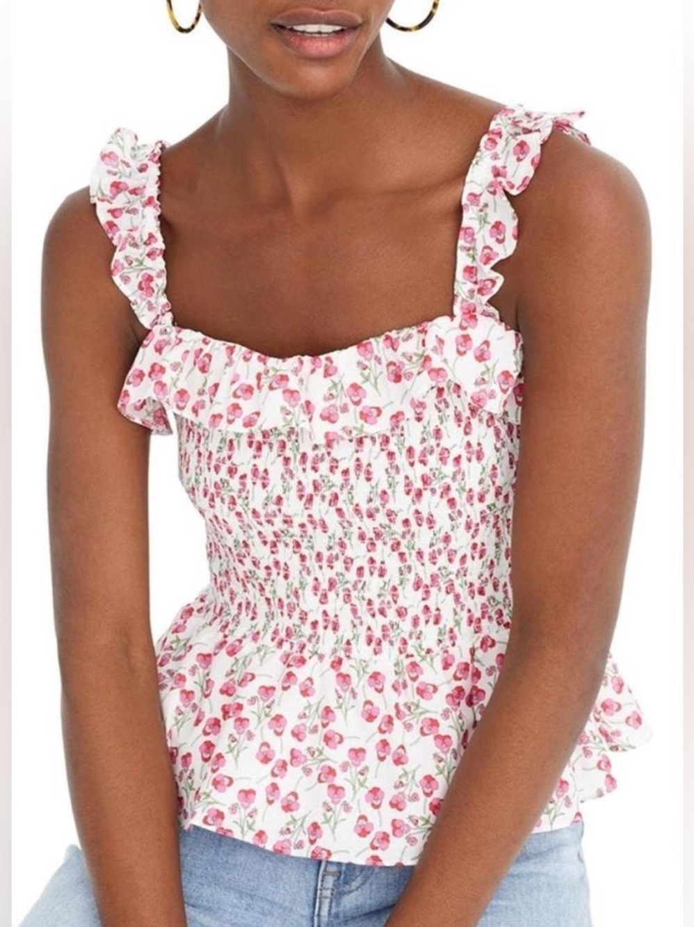 NWT J.Crew Smocked Ruffle Top in Liberty® Ros Floral